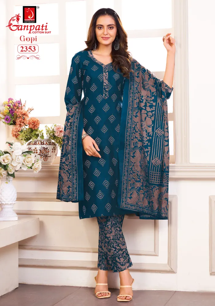 Ganpati Premium Cotton  Straight Kurti with Bottom & Dupatta | TS2261