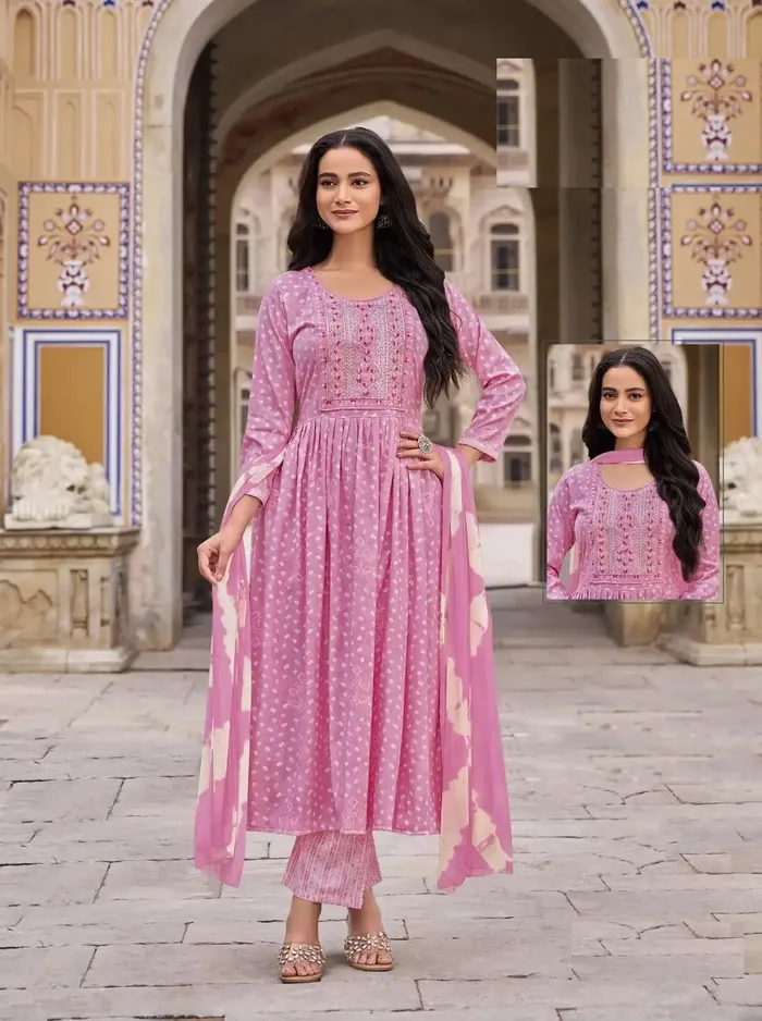 Capsule Cotton Nayra Cut Top Bottom Dupatta Set | TS3209