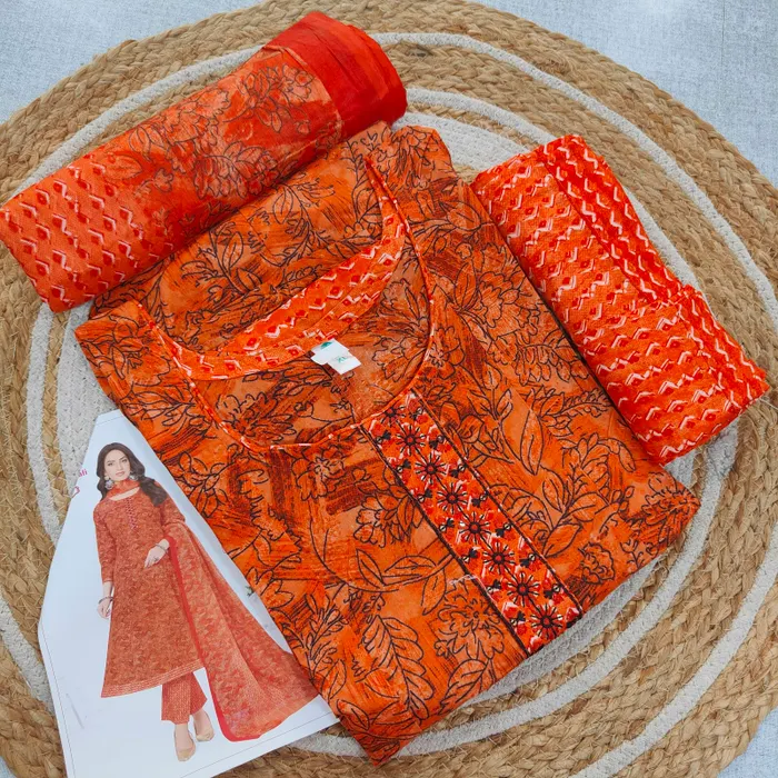 Cotton Anarkali Top Bottom Dupatta Set |TS3714