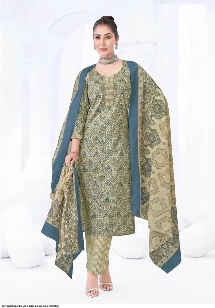 Premium Pure Cotton Straight Kurta Pant Dupatta Set | TS3117