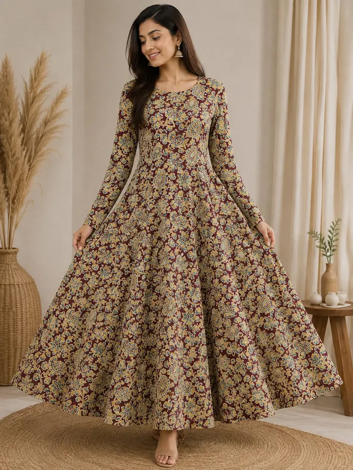 Pure Jaipur Cotton Long Full Sleeve Anarkali | AK2195