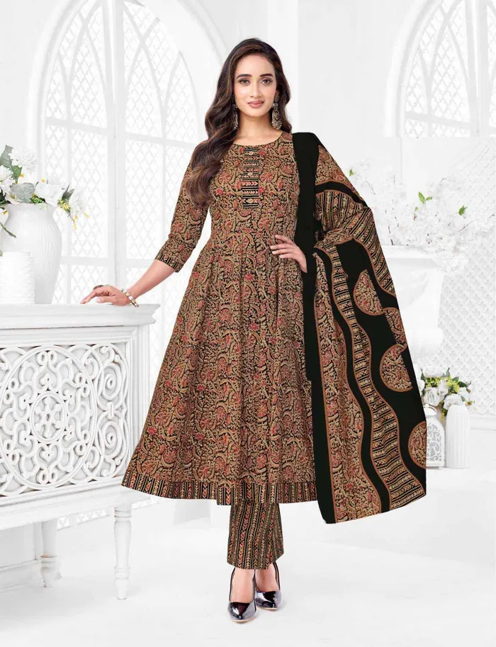 Premium Cotton Anarkali Top Bottom Dupatta Set | TS3361