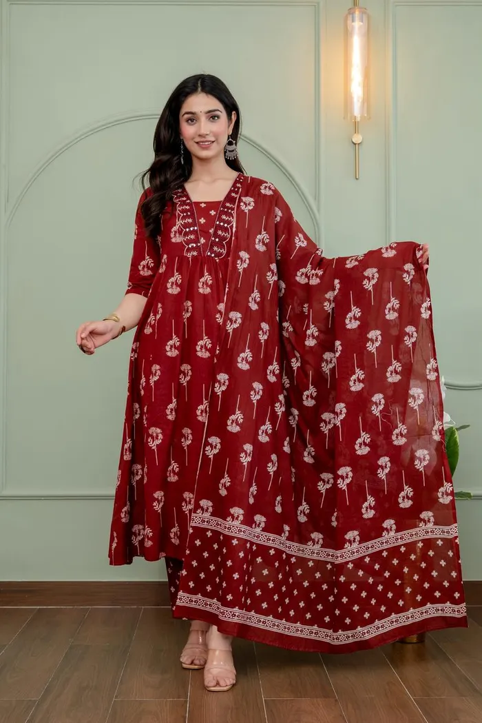 Premium 60/60 Cotton Top Bottom Dupatta Set | TS3140