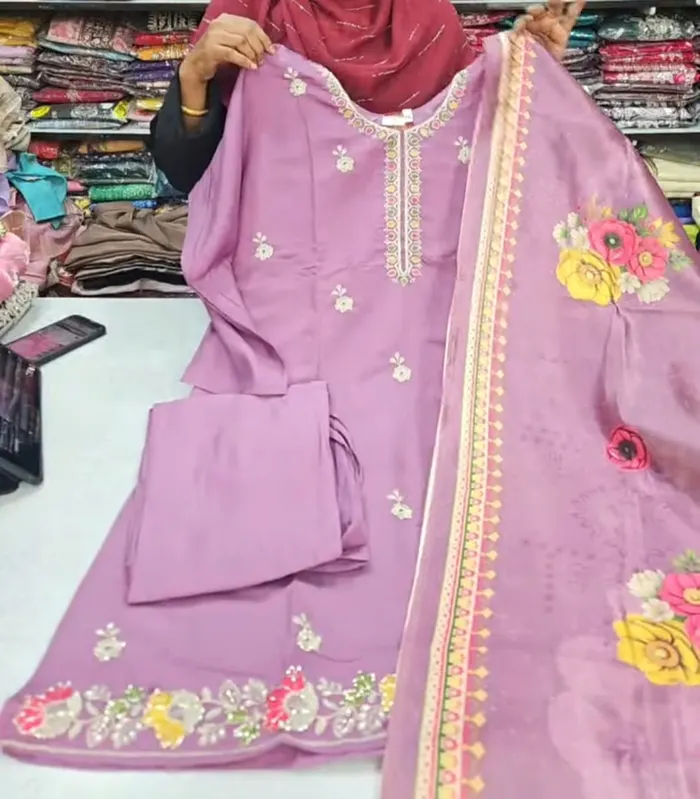 Heavy Silk Side Cut Top Bottom Dupatta Set | TS3708