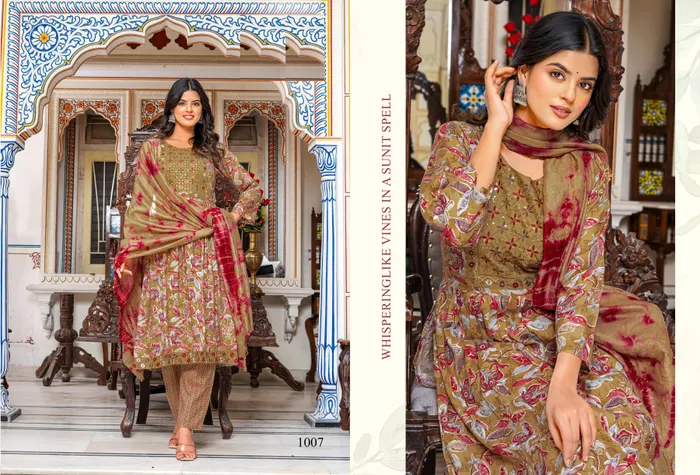 Cotton Nayra cut Top Bottom Dupatta set  | TS3106
