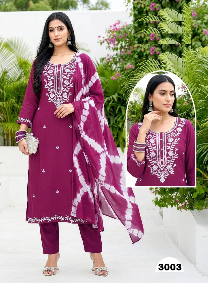 Premium Rayon Lucknowi pattern Top Bottom Dupatta | TS3307