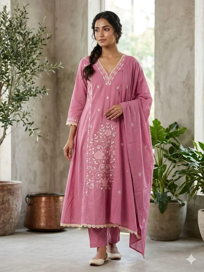 Premium 60/60 Cotton Top Bottom Dupatta Set | TS3227