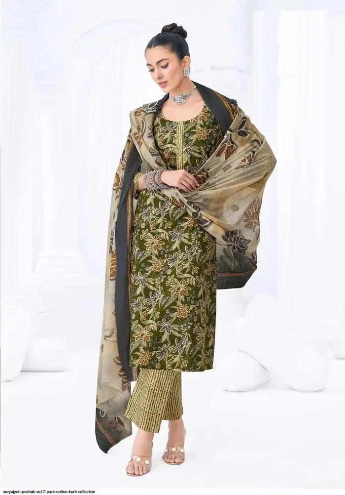 Premium Pure Cotton Straight Kurta Pant Dupatta Set | TS3114