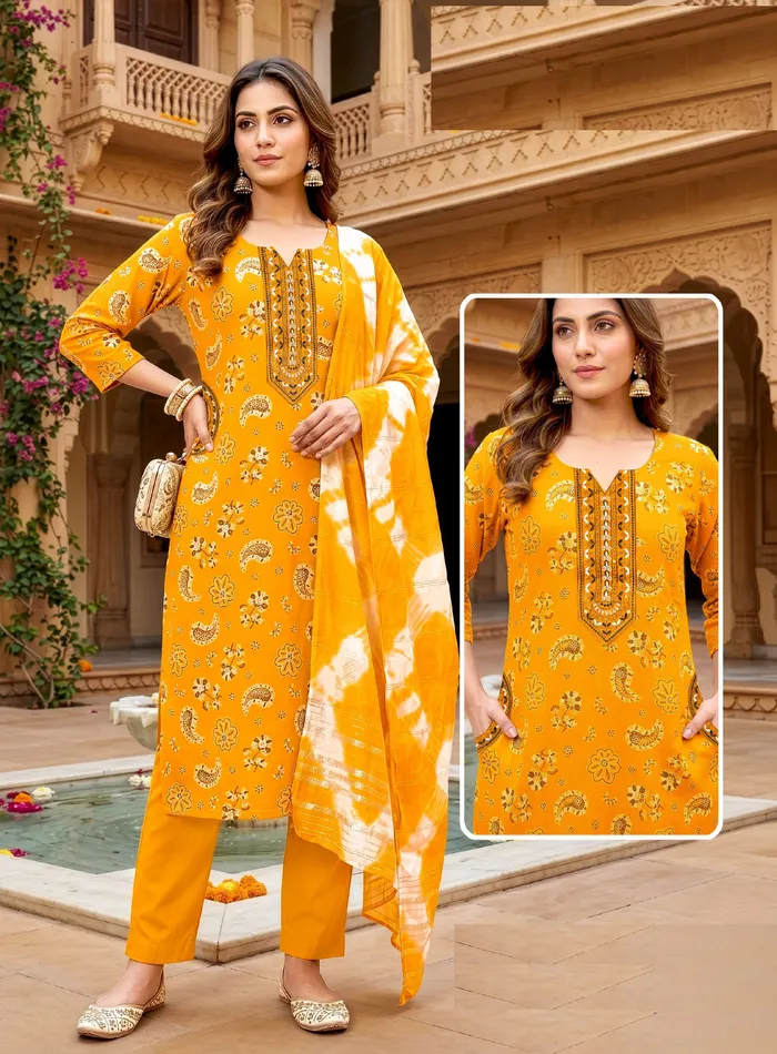 Capsule Cotton Straight Top Bottom Dupatta Set | TS3219