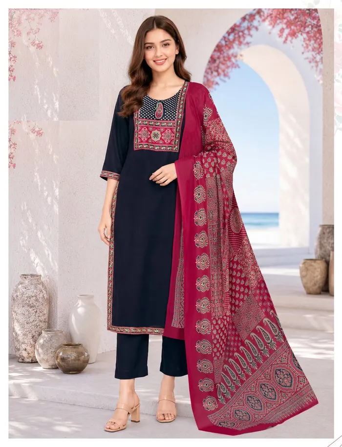 Cotton Rayon Side Cut Top Bottom Dupatta Set | TS3734