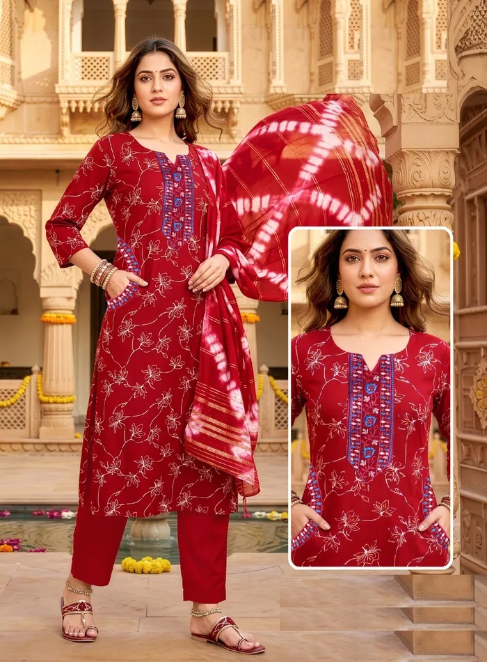 Capsule Cotton Straight Top Bottom Dupatta Set | TS3225