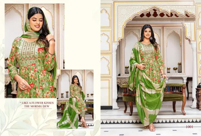 Cotton Nayra cut Top Bottom Dupatta set  | TS3100