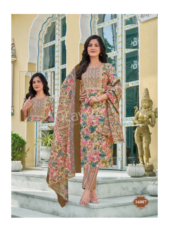 Capsule Cotton Stright Top Bottom Dupatta Set | TS3096