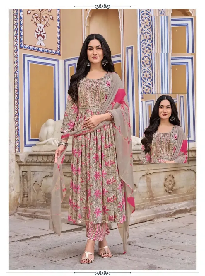 Capsule Cotton Nayra Cut Top Bottom Dupatta Set | TS3215