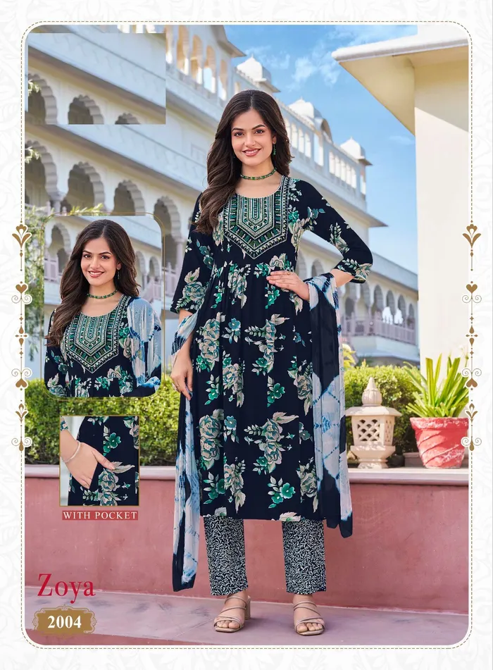Premium Rayon Foil Print Umbrella Cut Top Bottom Dupatta Set | TS3292