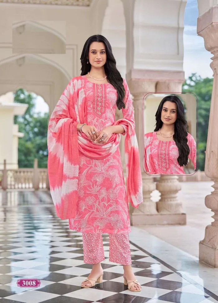 Capsule Cotton Stright Top Bottom Dupatta Set | TS3127