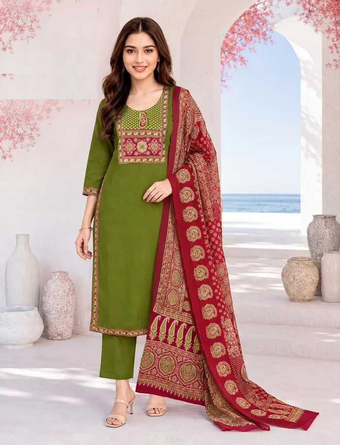 Cotton Rayon Side Cut Top Bottom Dupatta Set | TS3731
