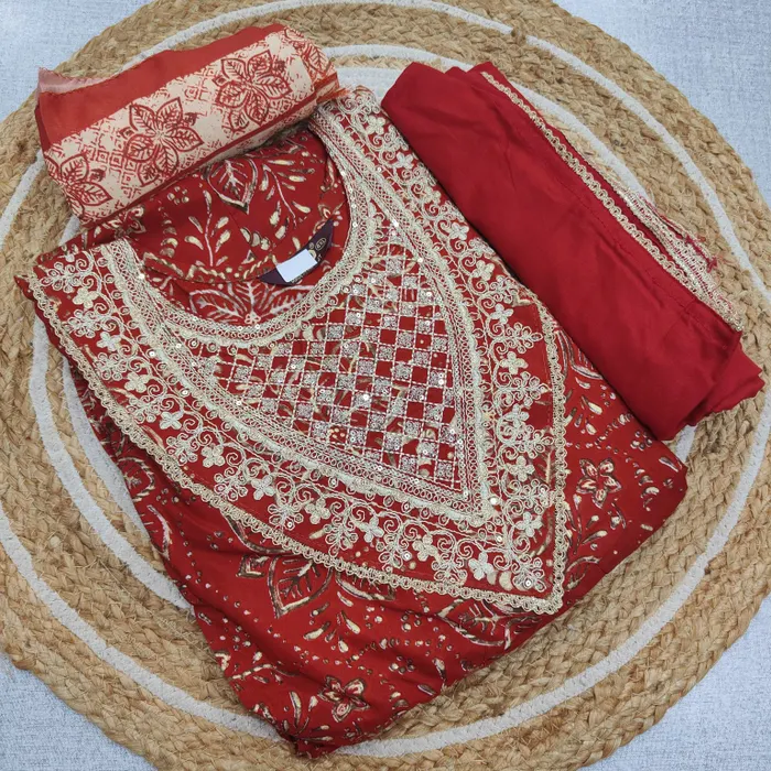 Rayon Long Anarkali Top Bottom Dupatta  | TS3267