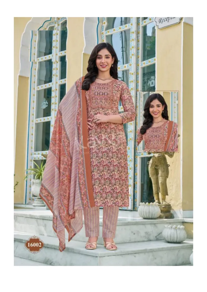 Capsule Cotton Stright Top Bottom Dupatta Set | TS3091