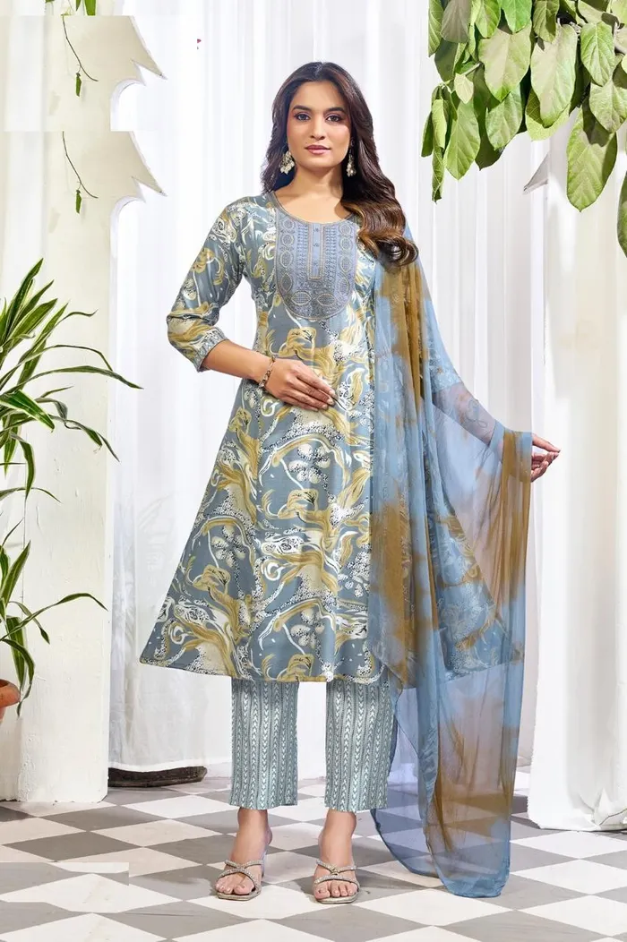 Capsule Cotton Short Umbrella Top Bottom Dupatta Set | TS3403