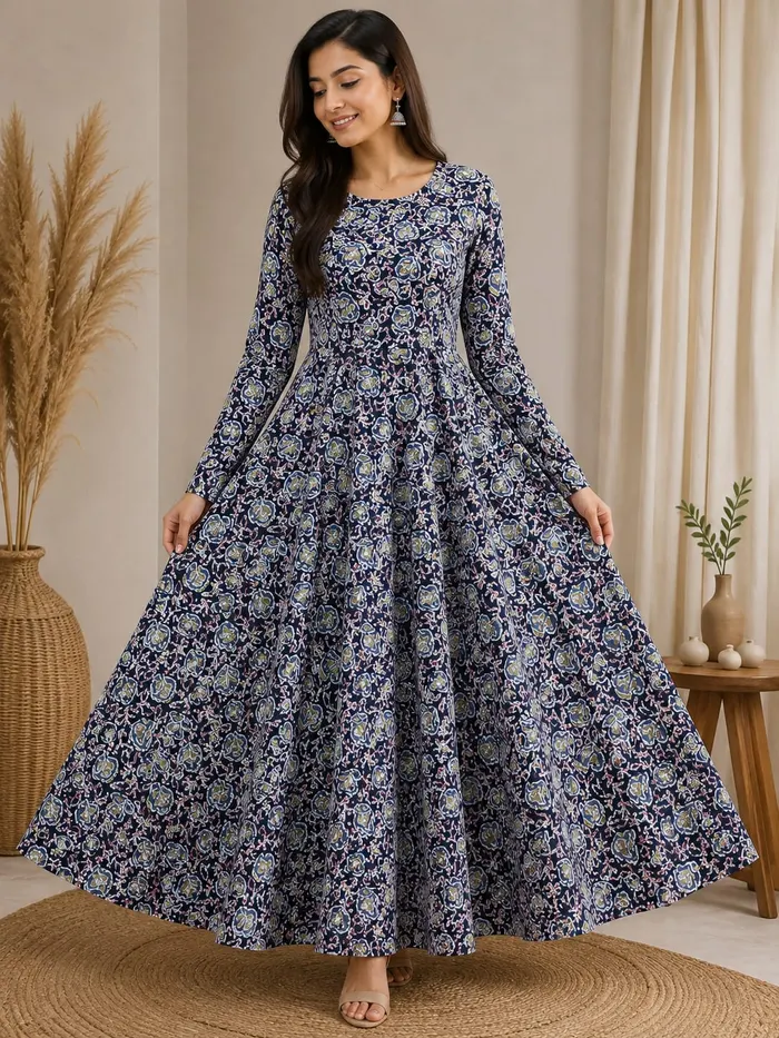 Pure Jaipur Cotton Long Full Sleeve Anarkali | AK2194