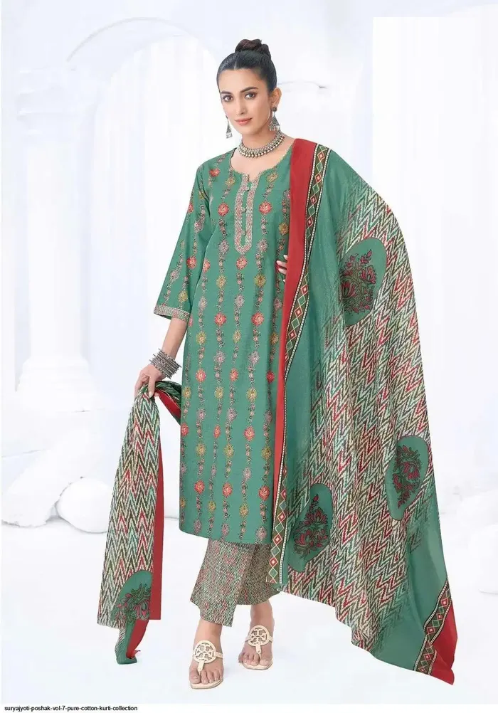Premium Pure Cotton Straight Kurta Pant Dupatta Set | TS3115