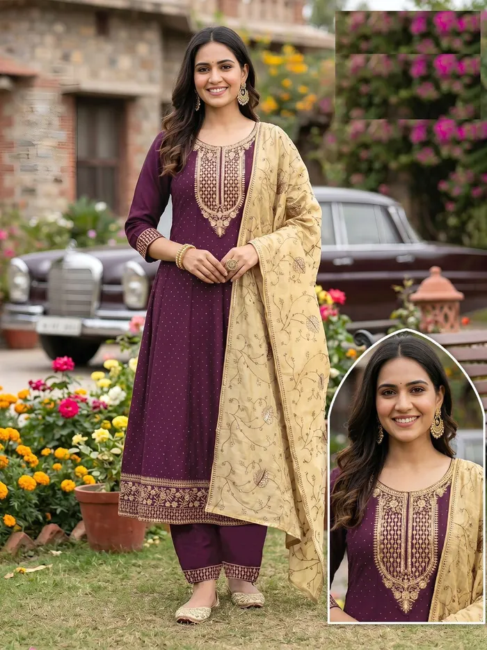 Fancy Vichitra Roman Mix Anarkali Top Bottom Dupatta  | TS3298