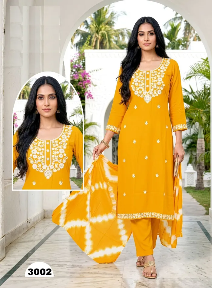 Premium Rayon Lucknowi pattern Top Bottom Dupatta | TS3304