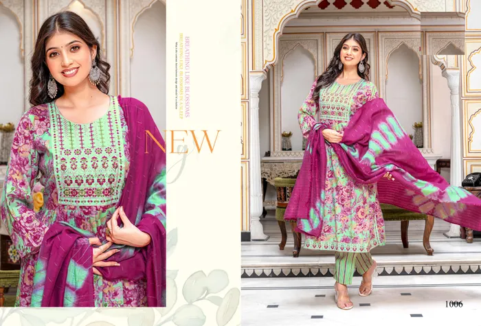 Cotton Nayra cut Top Bottom Dupatta set  | TS3105