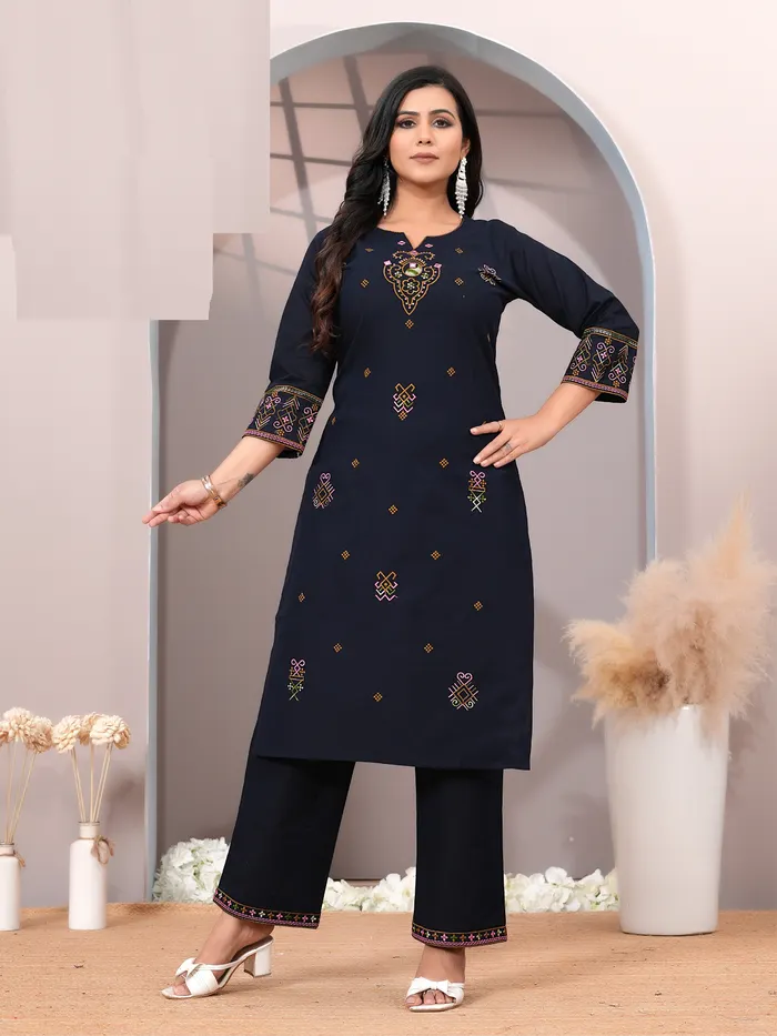 Heavy Dhabu Cotton Embroidery Co-Ord Set | TS3173