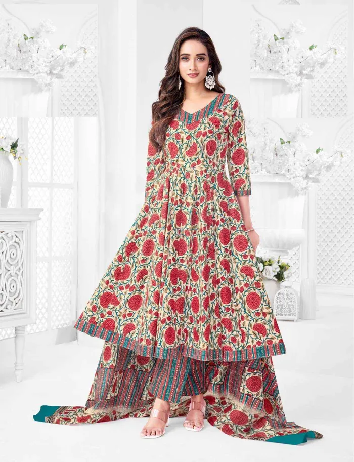 Premium Cotton Anarkali Top Bottom Dupatta Set | TS3359